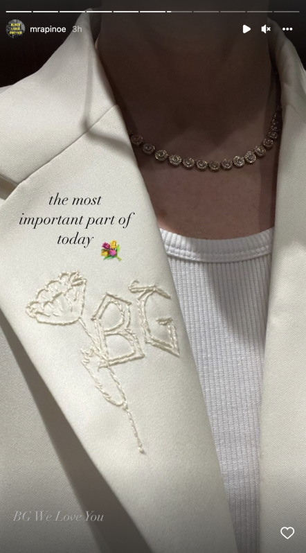 Megan Rapinoe lapel while receiving the Presidential Medal of Freedom