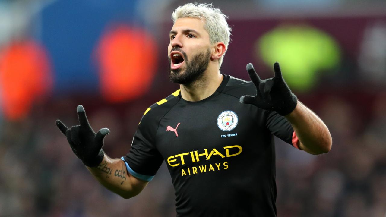 Sergio Aguero after scoring against Aston Villa 