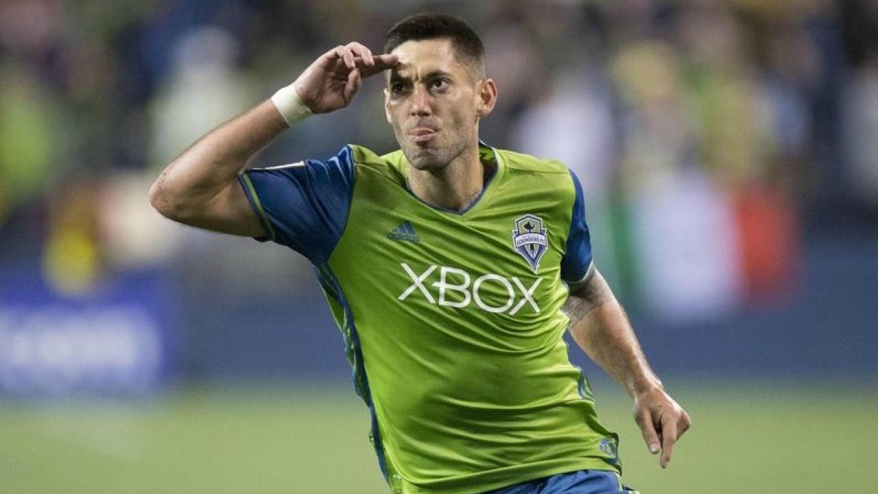 Clint Dempsey salutes the crowd as he scores for the Seattle Sounders. 