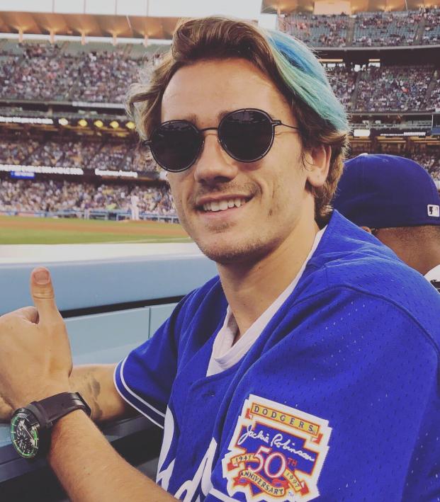 Antoine Griezmann Attends Dodgers Game with Blue Hair