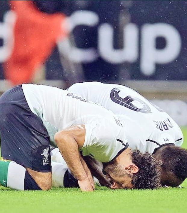 Mane and Salah Celebrate Goal vs. Bayern