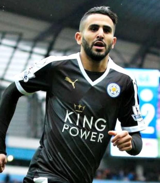 Riyad Mahrez celebrates his goal against Manchester City.