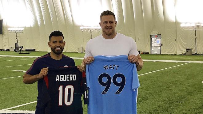 J.J. Watt meets Manchester City Striker Sergio Aguero