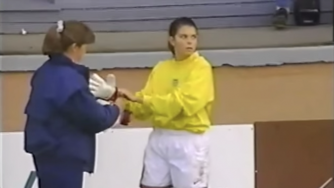 Mia Hamm Playing Goalie