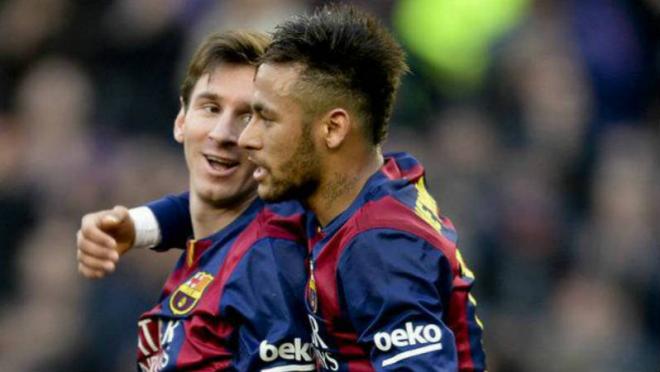 Best friends on and off the pitch, Neymar embraces Messi after the duo combine to score for Barcelona