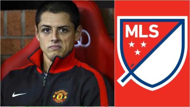 Hernandez looking slightly disgusted next to the logo of the MLS. 