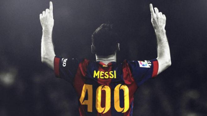 Messi with a 400 on the back of his jersey