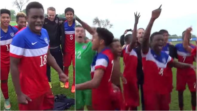 The boys of the U15 U.S. National Team raucously celebrate with a new chant.