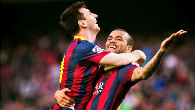 freinds messi and alves huggine celebration