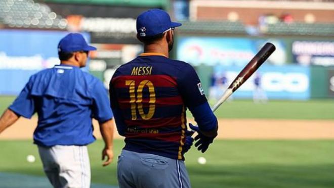 Jose Bautista acquires a Messi Jersey