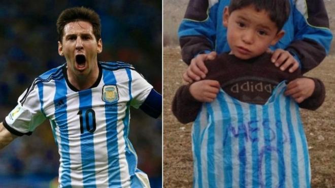 Lionel Messi and Murtaza Ahmadi in their Argentina Jerseys