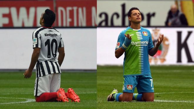 Marco Fabian and Chicharito face off in the Bundesliga.