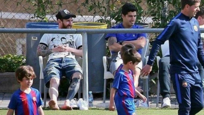 Lionel and Thiago Messi, Luis and Benjamin Suarez