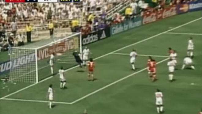 Kristine Lilly Header In 1999