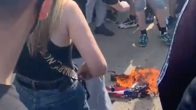 Man Utd Fans Burn American Flag