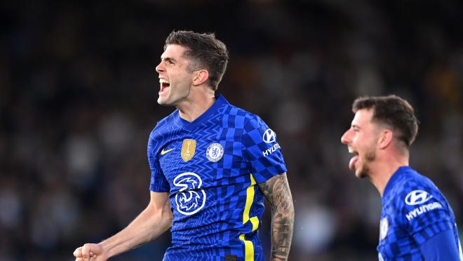 Christian Pulisic celebrates scoring against Leeds United in the Premier League (Stu Forster | Getty Images)