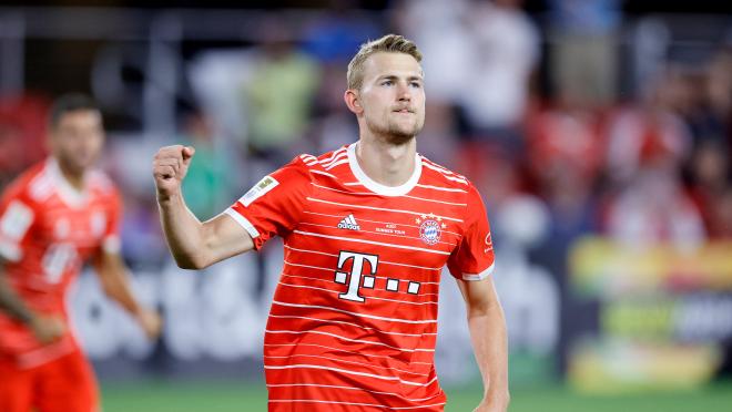 Matthijs de Ligt celebrates scoring a goal in his debut for Bayern Munich against DC United. De Ligt is among the best defenders at World Cup 2022.