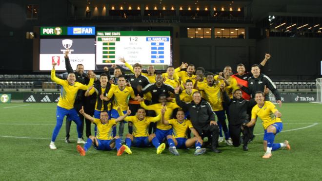 El Farolito SC celebrate Portland Timbers 2 victory