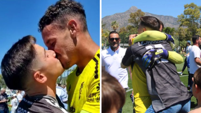 Goalkeeper kisses boyfriend