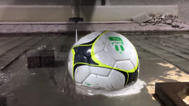 WaterJet Cuts through sports balls 