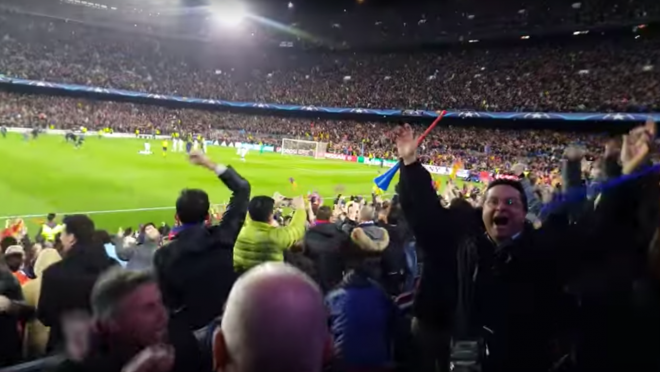 Inside the Camp Nou during Sergi Roberto's goal