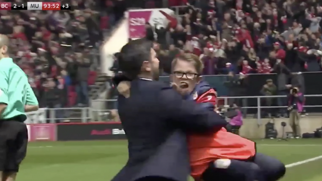 Bristol City Manager Celebrates With Ball Boy