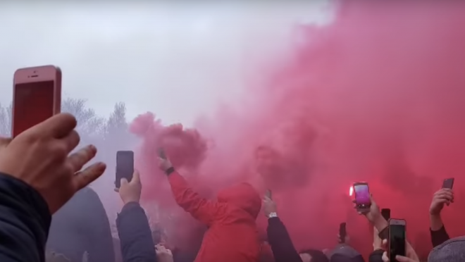 Liverpool Fans Greet Manchester City Bus