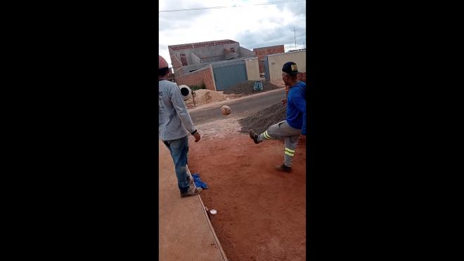 Kick Ball Into Cement Mixer