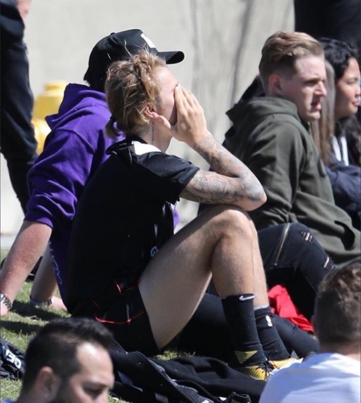 Justin Bieber playing soccer