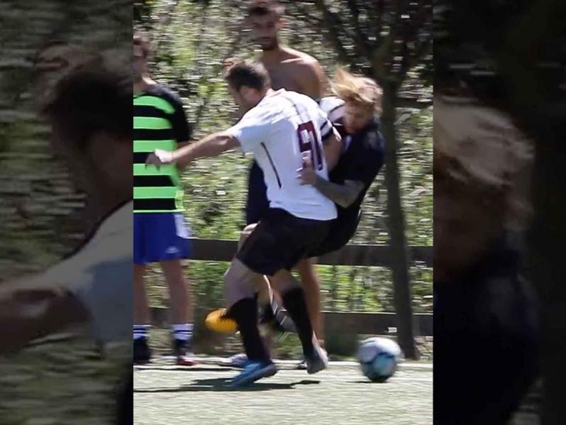 Justin Bieber playing soccer