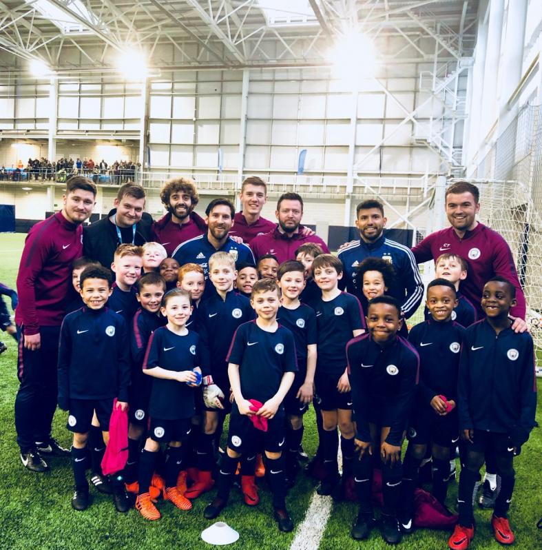 Lionel Messi visits Manchester City youth training