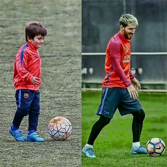 Thiago and Lionel Messi