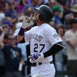 Trevor Story Celebrates after Home Run