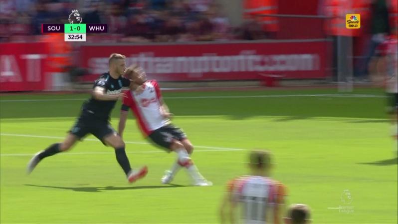 Marko Arnautovic Red Card - Jack Stephens eats an elbow