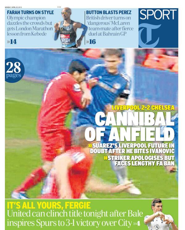 Luiz Suarez bites Ivanovic headline